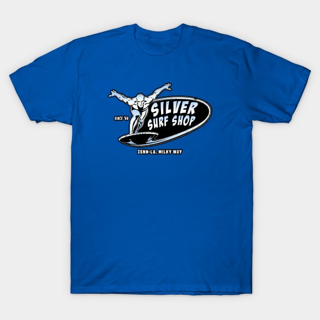 Silver Surf Shop (Alt Print) T-Shirt by Nerdology